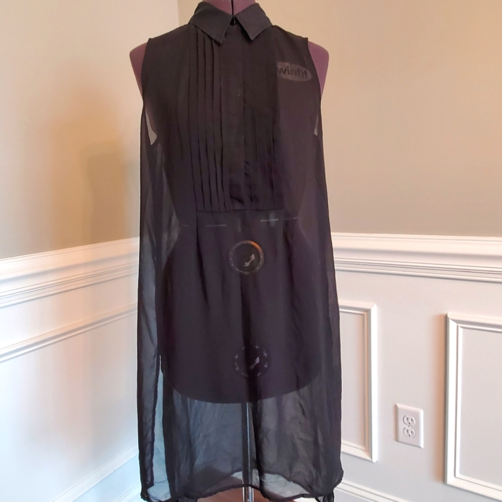 White House Black Market Black Sheer Button up Top in small